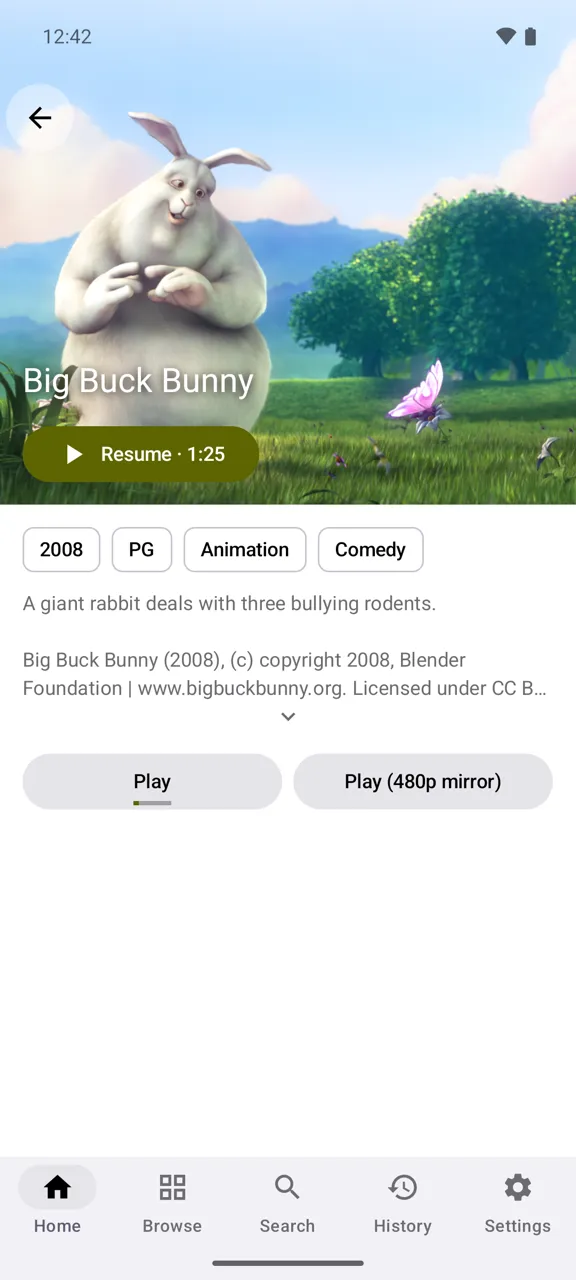 A title’s page on a phone, light theme