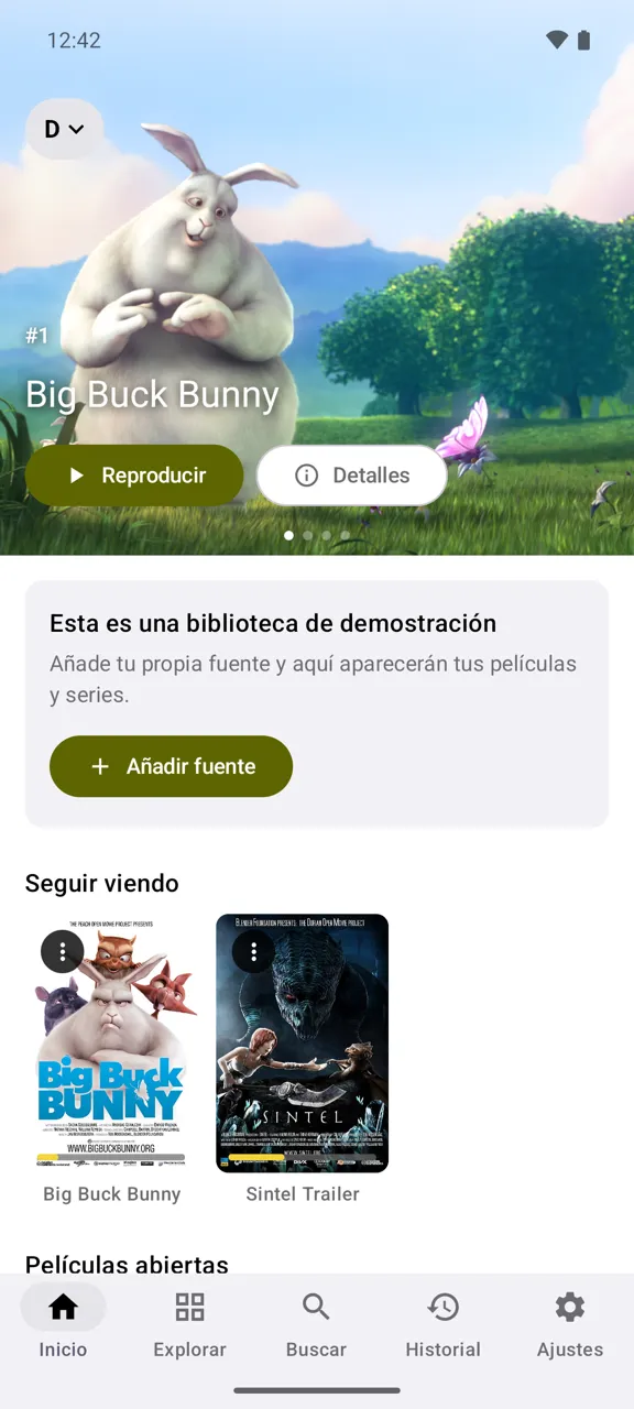 Yonto en un teléfono, con la biblioteca de demostración integrada, tema claro